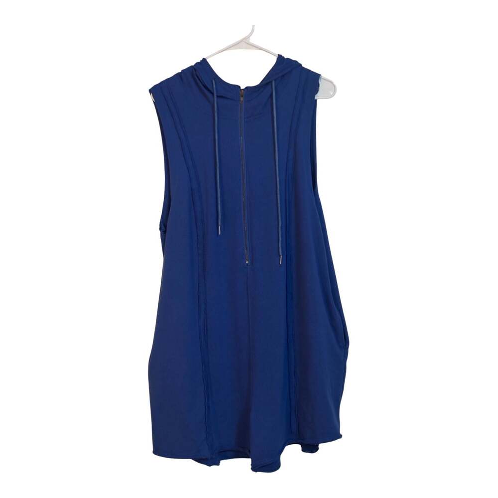 Fashion Blue Sleeveless Half-Zip Hooded Sweatshirt Dress with Pockets SD-1278